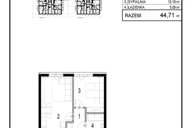 Rzut - Mieszkanie na sprzedaż 2 pokoje o powierzchni 44,71 m² - numer A1.6 w Inwestycja Olszankowa