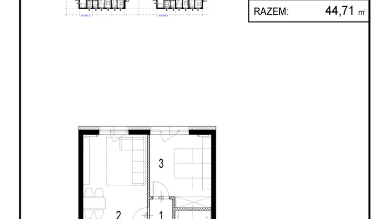 Rzut - Mieszkanie na sprzedaż 2 pokoje o powierzchni 44,71 m² - numer A1.6 w Inwestycja Olszankowa