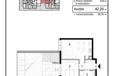 Rzut - Mieszkanie na sprzedaż 2 pokoje o powierzchni 42,2 m² - numer A1.4 w Inwestycja Olszankowa