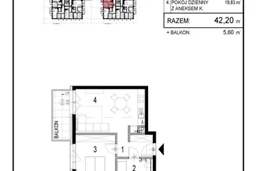 Rzut - Mieszkanie na sprzedaż 2 pokoje o powierzchni 42,2 m² - numer A1.18 w Inwestycja Olszankowa