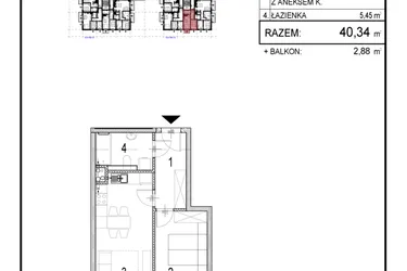 Rzut - Mieszkanie na sprzedaż 2 pokoje o powierzchni 40,34 m² - numer A1.23 w Inwestycja Olszankowa