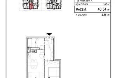 Rzut - Mieszkanie na sprzedaż 2 pokoje o powierzchni 40,34 m² - numer B1.9 w Inwestycja Olszankowa