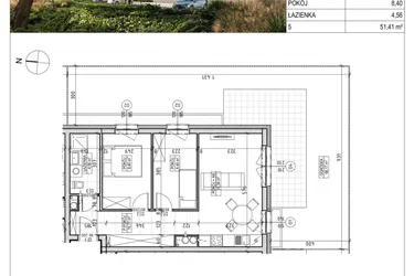 Rzut - Mieszkanie na sprzedaż 3 pokoje o powierzchni 51,41 m² - numer A2.00.02 w Aura bud. A2