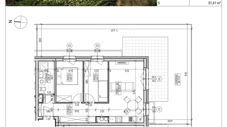 Rzut - Mieszkanie na sprzedaż 3 pokoje o powierzchni 51,41 m² - numer A2.00.02 w Aura bud. A2