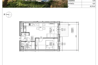 Rzut - Mieszkanie na sprzedaż 2 pokoje o powierzchni 42,19 m² - numer A2.00.03 w Aura bud. A2