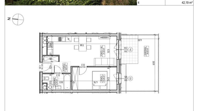 Rzut - Mieszkanie na sprzedaż 2 pokoje o powierzchni 42,19 m² - numer A2.00.03 w Aura bud. A2