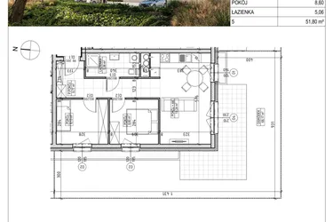 Rzut - Mieszkanie na sprzedaż 3 pokoje o powierzchni 51,8 m² - numer A2.00.05 w Aura bud. A2