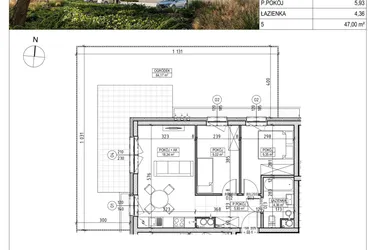 Rzut - Mieszkanie na sprzedaż 3 pokoje o powierzchni 47 m² - numer A2.00.06 w Aura bud. A2
