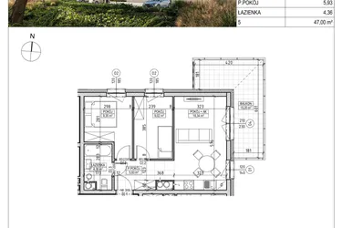 Rzut - Mieszkanie na sprzedaż 3 pokoje o powierzchni 47 m² - numer A2.01.07 w Aura bud. A2