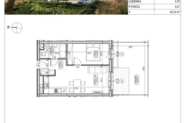 Rzut - Mieszkanie na sprzedaż 2 pokoje o powierzchni 42,33 m² - numer A2.00.04 w Aura bud. A2