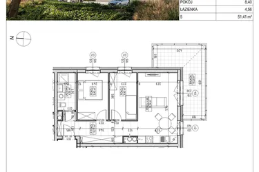 Rzut - Mieszkanie na sprzedaż 3 pokoje o powierzchni 51,41 m² - numer A2.01.08 w Aura bud. A2