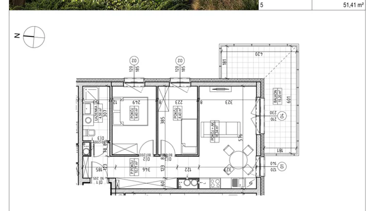 Rzut - Mieszkanie na sprzedaż 3 pokoje o powierzchni 51,41 m² - numer A2.01.08 w Aura bud. A2