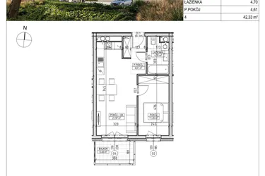 Rzut - Mieszkanie na sprzedaż 2 pokoje o powierzchni 42,33 m² - numer A2.04.28 w Aura bud. A2