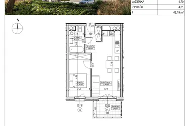 Rzut - Mieszkanie na sprzedaż 2 pokoje o powierzchni 42,19 m² - numer A2.03.21 w Aura bud. A2