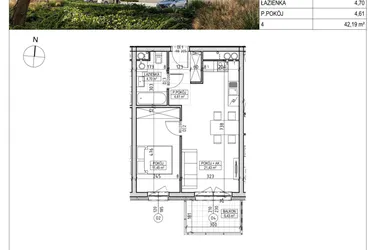 Rzut - Mieszkanie na sprzedaż 2 pokoje o powierzchni 42,19 m² - numer A2.06.39 w Aura bud. A2