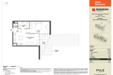 Rzut - Mieszkanie na sprzedaż 2 pokoje o powierzchni 43,16 m² - numer A07 w Halo Bemowo