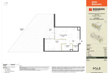 Rzut - Mieszkanie na sprzedaż 2 pokoje o powierzchni 42,81 m² - numer A03 w Halo Bemowo