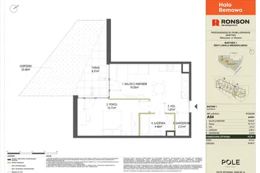 Rzut - Mieszkanie na sprzedaż 2 pokoje o powierzchni 42,38 m² - numer A04 w Halo Bemowo