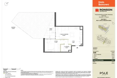 Rzut - Mieszkanie na sprzedaż 2 pokoje o powierzchni 39,48 m² - numer A05 w Halo Bemowo