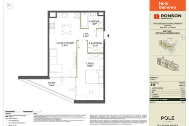 Rzut - Mieszkanie na sprzedaż 2 pokoje o powierzchni 48,03 m² - numer A22 w Halo Bemowo