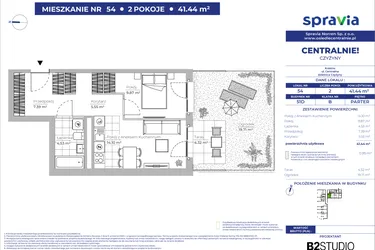 Rzut - Mieszkanie na sprzedaż 2 pokoje o powierzchni 41,44 m² - numer 51D_54 w Centralnie! Czyżyny