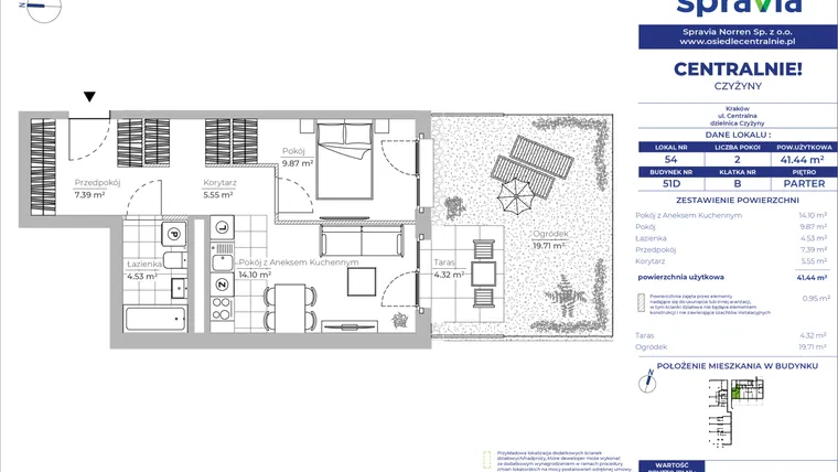 Rzut - Mieszkanie na sprzedaż 2 pokoje o powierzchni 41,44 m² - numer 51D_54 w Centralnie! Czyżyny