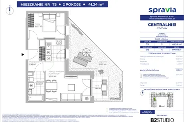 Rzut - Mieszkanie na sprzedaż 2 pokoje o powierzchni 41,24 m² - numer 51E_75 w Centralnie! Czyżyny