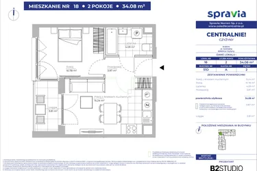 Rzut - Mieszkanie na sprzedaż 2 pokoje o powierzchni 34,08 m² - numer 51D_18 w Centralnie! Czyżyny
