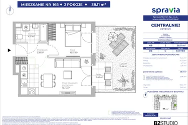 Rzut - Mieszkanie na sprzedaż 2 pokoje o powierzchni 38,11 m² - numer 51E_168 w Centralnie! Czyżyny