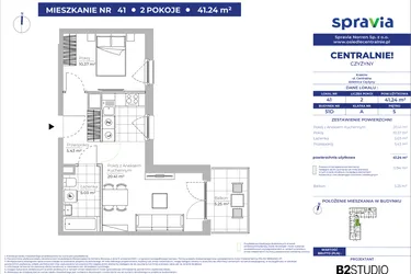 Rzut - Mieszkanie na sprzedaż 2 pokoje o powierzchni 41,24 m² - numer 51D_41 w Centralnie! Czyżyny
