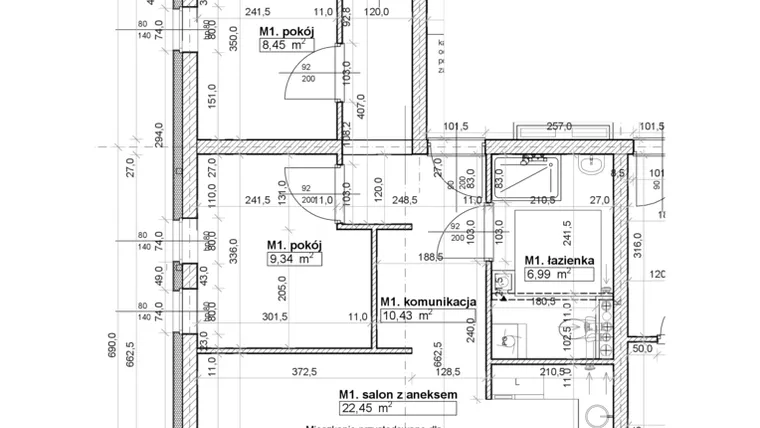 Rzut - Mieszkanie na sprzedaż 4 pokoje o powierzchni 68,8 m² - numer M1 w Osiedle Stara Cegielnia etap NAD WODĄ