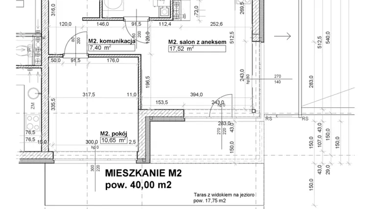 Rzut - Mieszkanie na sprzedaż 2 pokoje o powierzchni 40 m² - numer M2 w Osiedle Stara Cegielnia etap NAD WODĄ