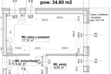 Rzut - Mieszkanie na sprzedaż 2 pokoje o powierzchni 34,6 m² - numer M3 w Osiedle Stara Cegielnia etap NAD WODĄ