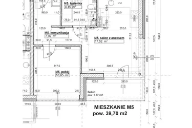 Rzut - Mieszkanie na sprzedaż 3 pokoje o powierzchni 39,7 m² - numer M5 w Osiedle Stara Cegielnia etap NAD WODĄ