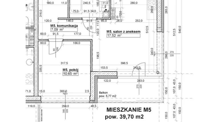 Rzut - Mieszkanie na sprzedaż 3 pokoje o powierzchni 39,7 m² - numer M5 w Osiedle Stara Cegielnia etap NAD WODĄ