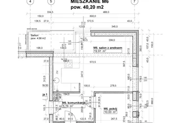 Rzut - Mieszkanie na sprzedaż 2 pokoje o powierzchni 40,2 m² - numer M6 w Osiedle Stara Cegielnia etap NAD WODĄ