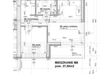 Rzut - Mieszkanie na sprzedaż 2 pokoje o powierzchni 37,5 m² - numer M8 w Osiedle Stara Cegielnia etap NAD WODĄ