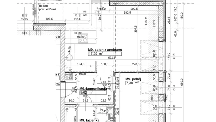 Rzut - Mieszkanie na sprzedaż 2 pokoje o powierzchni 34,7 m² - numer M9 w Osiedle Stara Cegielnia etap NAD WODĄ