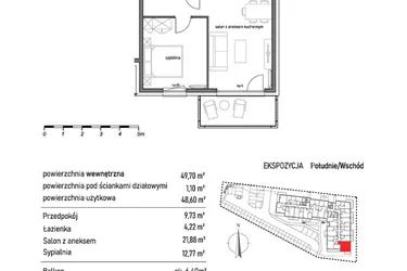 Rzut - Mieszkanie na sprzedaż 2 pokoje o powierzchni 49,7 m² - numer 2.4.6. w Dywizjonu 303