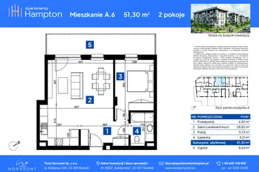 Rzut - Mieszkanie na sprzedaż 2 pokoje o powierzchni 51,3 m² - numer A.6 w Apartamenty Hampton