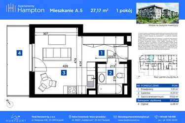 Rzut - Mieszkanie na sprzedaż 1 pokój o powierzchni 27,17 m² - numer A.5 w Apartamenty Hampton