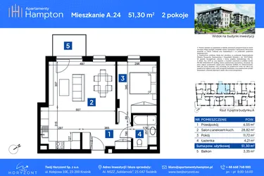 Rzut - Mieszkanie na sprzedaż 2 pokoje o powierzchni 51,3 m² - numer A.24 w Apartamenty Hampton