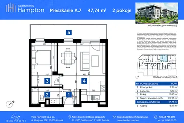 Rzut - Mieszkanie na sprzedaż 2 pokoje o powierzchni 47,64 m² - numer A.7 w Apartamenty Hampton