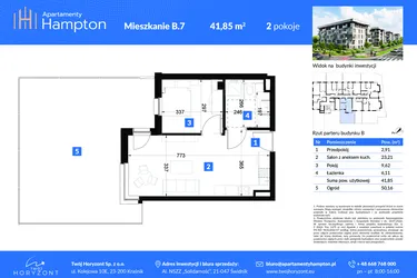 Rzut - Mieszkanie na sprzedaż 2 pokoje o powierzchni 41,85 m² - numer B.7 w Apartamenty Hampton