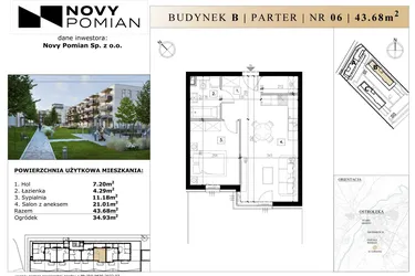 Rzut - Mieszkanie na sprzedaż 2 pokoje o powierzchni 43,68 m² - numer B/6 w OSIEDLE NOVY POMIAN bud. B