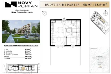 Rzut - Mieszkanie na sprzedaż 2 pokoje o powierzchni 33,54 m² - numer B/7 w OSIEDLE NOVY POMIAN bud. B