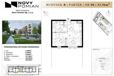 Rzut - Mieszkanie na sprzedaż 2 pokoje o powierzchni 33,24 m² - numer B/8 w OSIEDLE NOVY POMIAN bud. B
