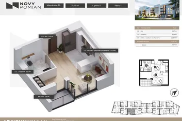Rzut - Mieszkanie na sprzedaż 1 pokój o powierzchni 31,55 m² - numer A/26 w OSIEDLE NOVY POMIAN bud A