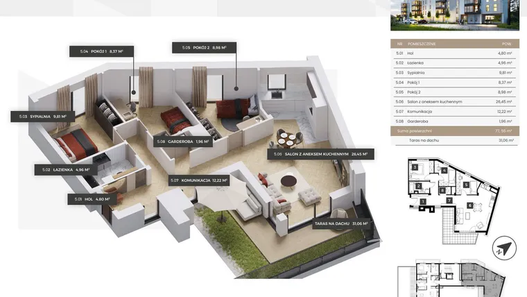 Rzut - Mieszkanie na sprzedaż 4 pokoje o powierzchni 77,55 m² - numer A/19 w OSIEDLE NOVY POMIAN bud A