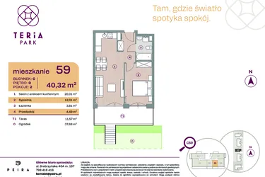 Rzut - Mieszkanie na sprzedaż 2 pokoje o powierzchni 40,32 m² - numer C59 w Teria Park
